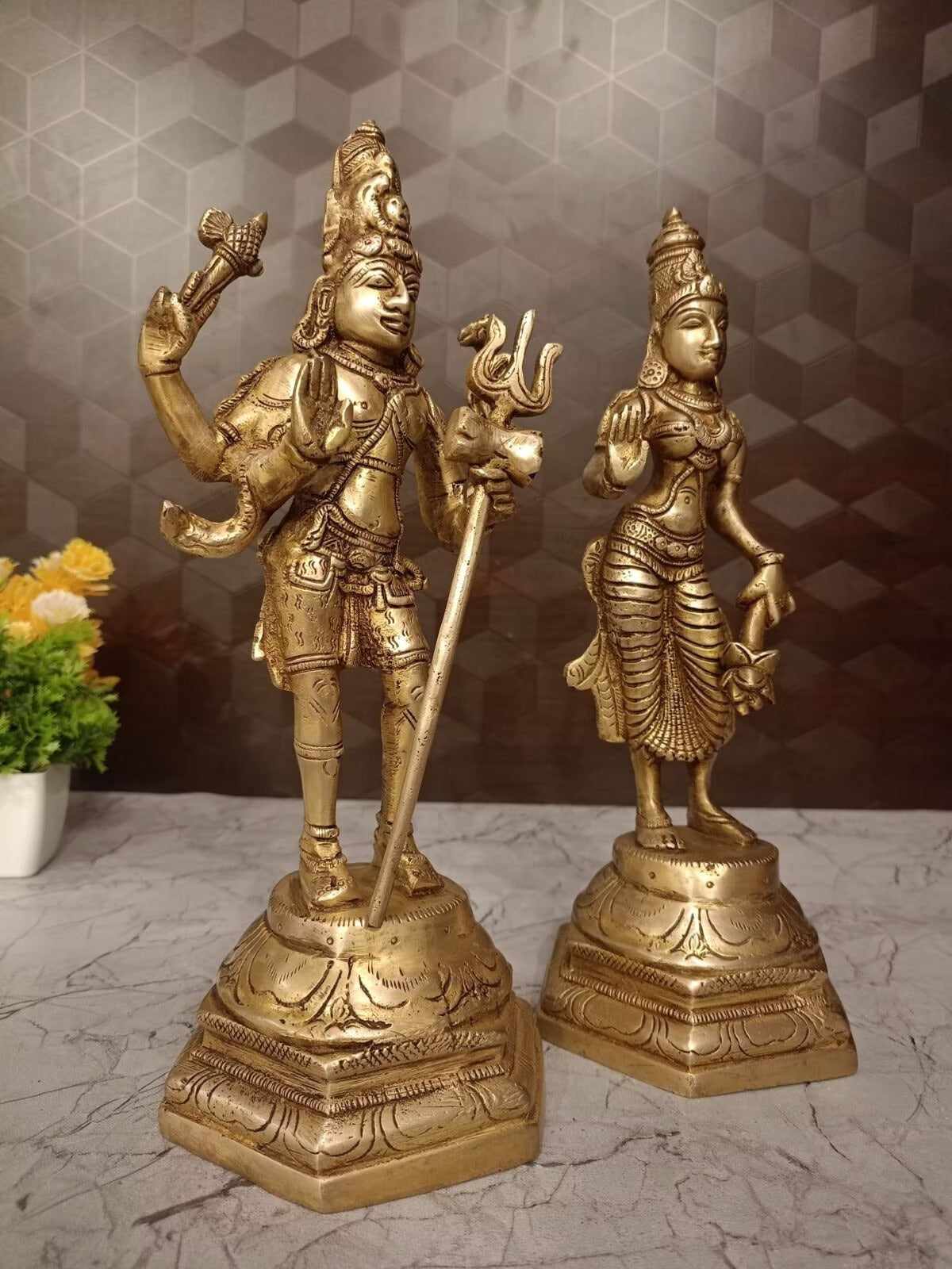 Brass Shiva Parvathi Idol 11 Inch | Lord Shiva & Goddess Parvati Divine Couple Statue for Pooja Room & Home Temple
