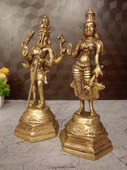 Brass Shiva Parvathi Idol 11 Inch | Lord Shiva & Goddess Parvati Divine Couple Statue for Pooja Room & Home Temple
