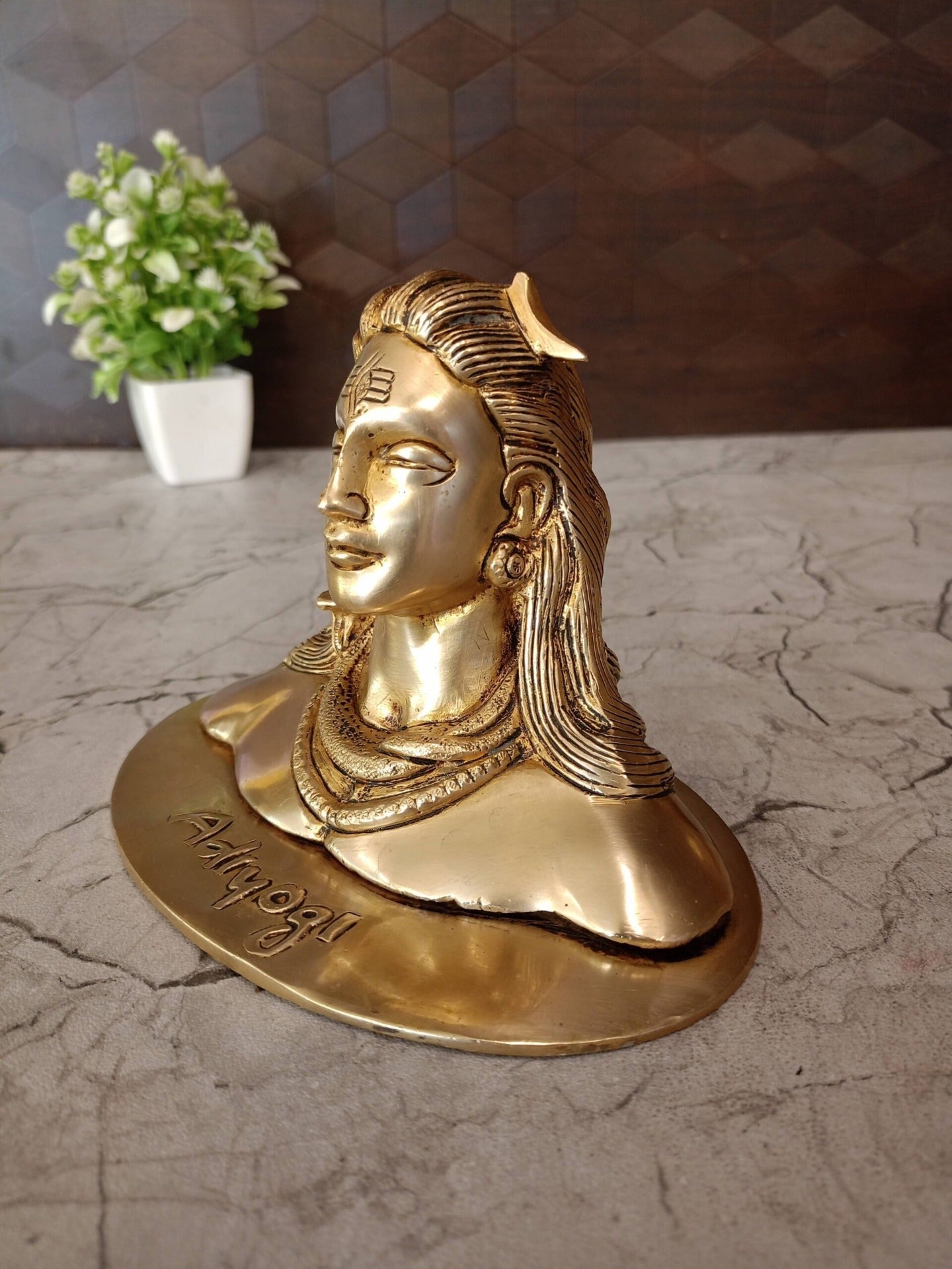 Brass Adiyogi Idol with Golden Antique Finish | Lord Shiva Adiyogi Statue for Pooja Room, Home Temple, Office & Meditation Decor