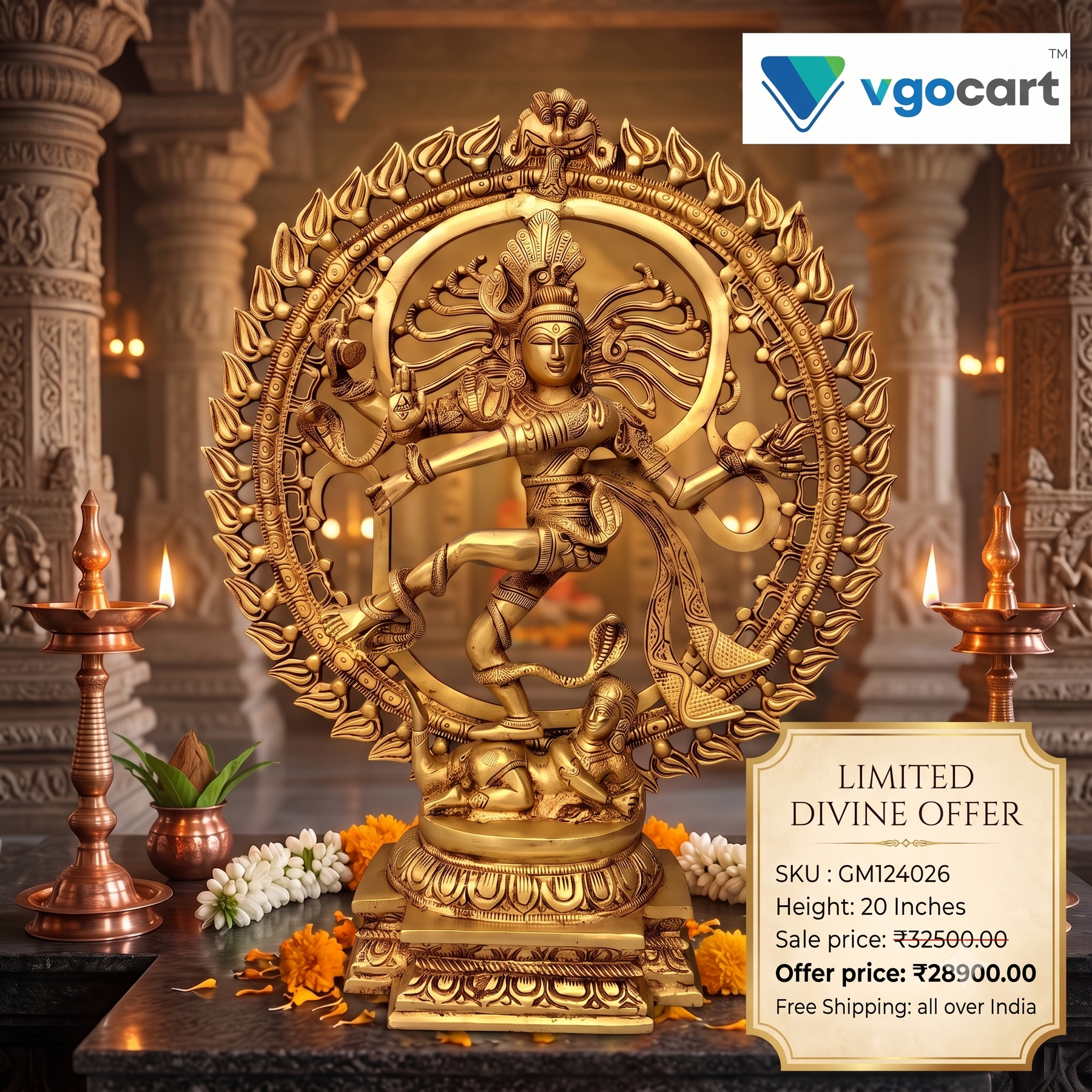 Buy Brass Natarajar Statue 20 Inch | Superfine Handcrafted Lord Shiva Nataraja Idol with Antique Finish | Cosmic Dancer for Pooja & Home Decor