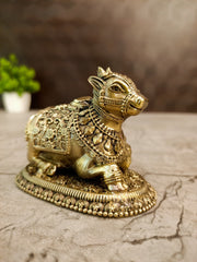 Brass Fine Art Nandhi Idol (2.5″) | Handcrafted Pure Brass Nandi Statue for Home Temple & Decor