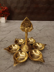 Brass Vel With Six Diyas (5 Inch) | Handcrafted Murugan Spear Lamp for Home Temple & Deepam Decor