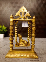 9″ Brass Swing Baby Krishna Idol | Premium Bal Krishna Jhula Brass Statue for Pooja, Home & Vastu Decor