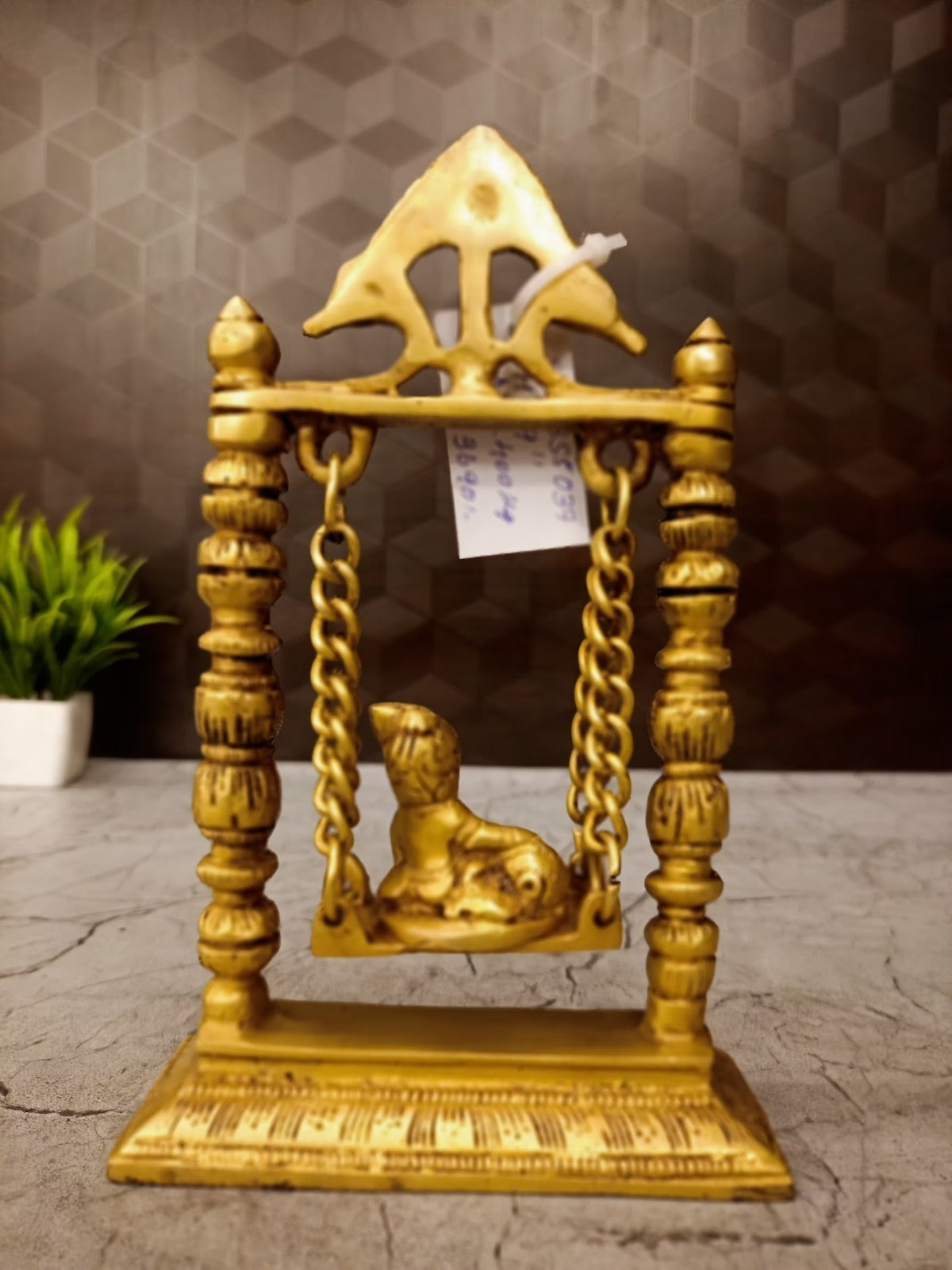 9″ Brass Swing Baby Krishna Idol | Premium Bal Krishna Jhula Brass Statue for Pooja, Home & Vastu Decor