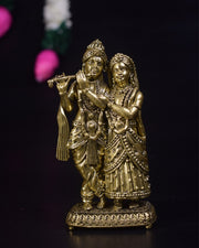 7″ Brass Radha Krishna Idol | Premium Handcrafted Brass Krishna Radha Statue for Pooja, Home & Vastu Décor