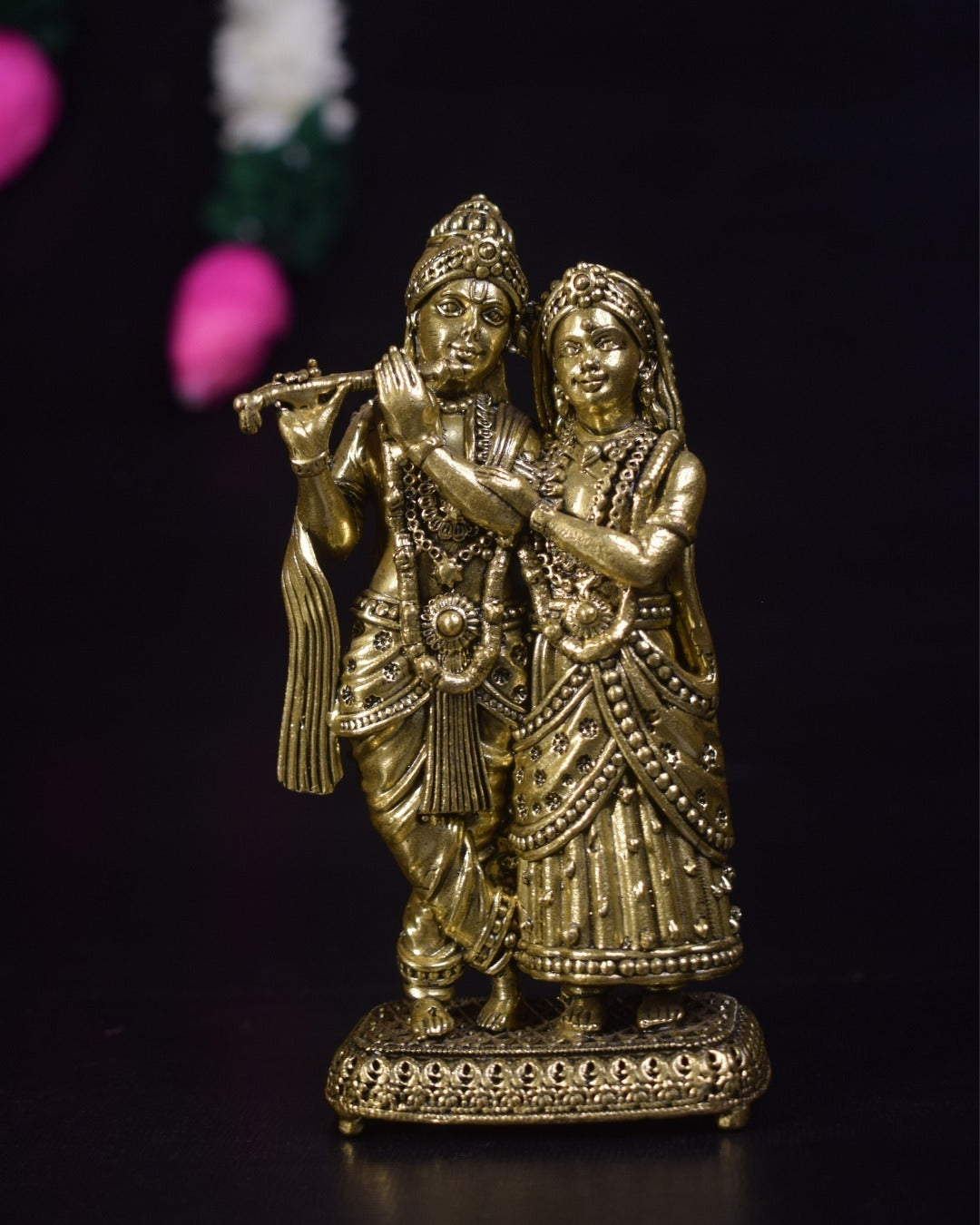 7″ Brass Radha Krishna Idol | Premium Handcrafted Brass Krishna Radha Statue for Pooja, Home & Vastu Décor