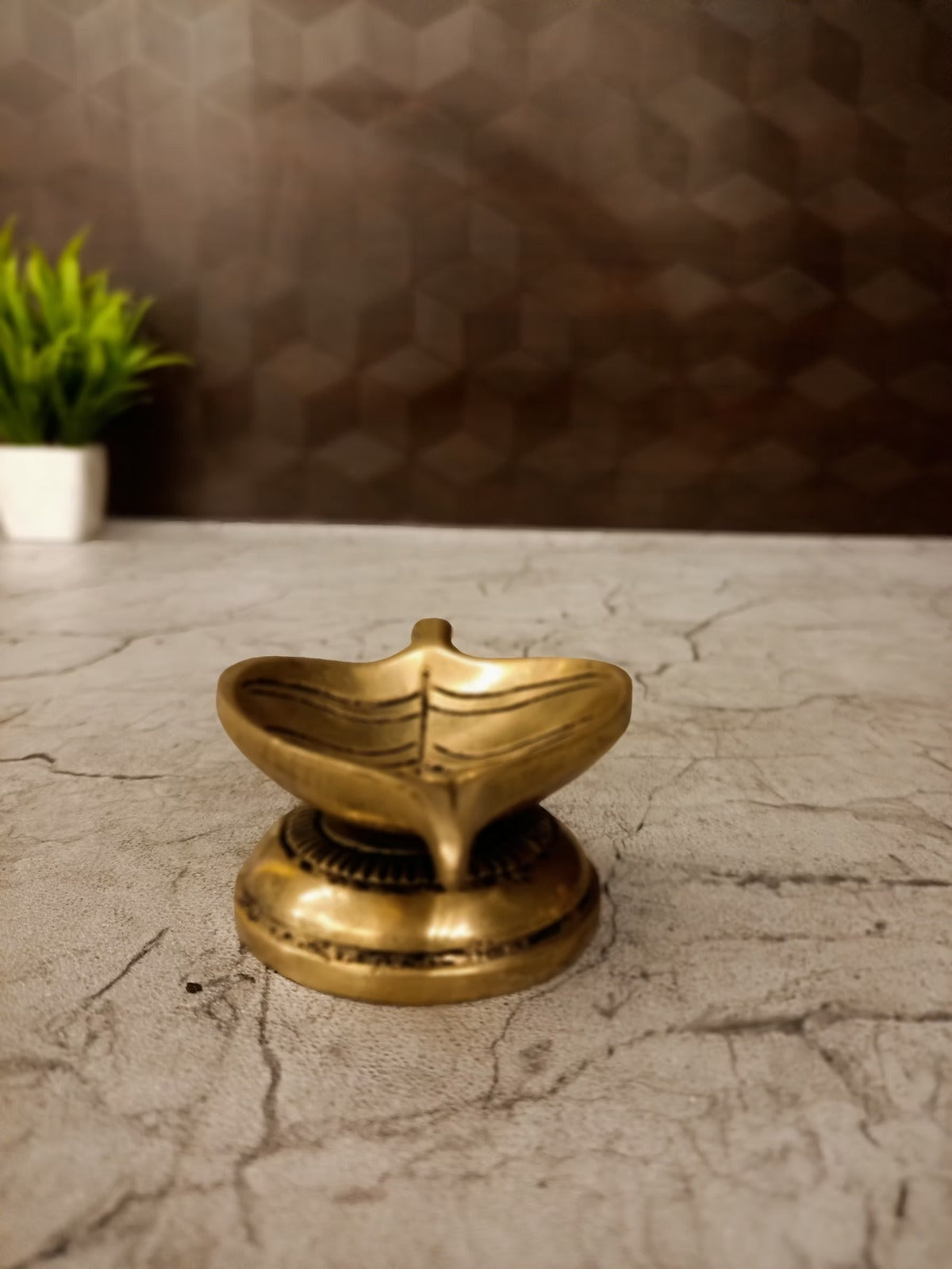 Brass Leaf Diya (1.5 Inch) | Handcrafted Pure Brass Mini Oil Lamp for Home Temple & Festive Decor