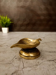 Brass Leaf Diya (1.5 Inch) | Handcrafted Pure Brass Mini Oil Lamp for Home Temple & Festive Decor