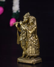7″ Brass Radha Krishna Idol | Premium Handcrafted Brass Krishna Radha Statue for Pooja, Home & Vastu Décor