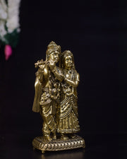 7″ Brass Radha Krishna Idol | Premium Handcrafted Brass Krishna Radha Statue for Pooja, Home & Vastu Décor
