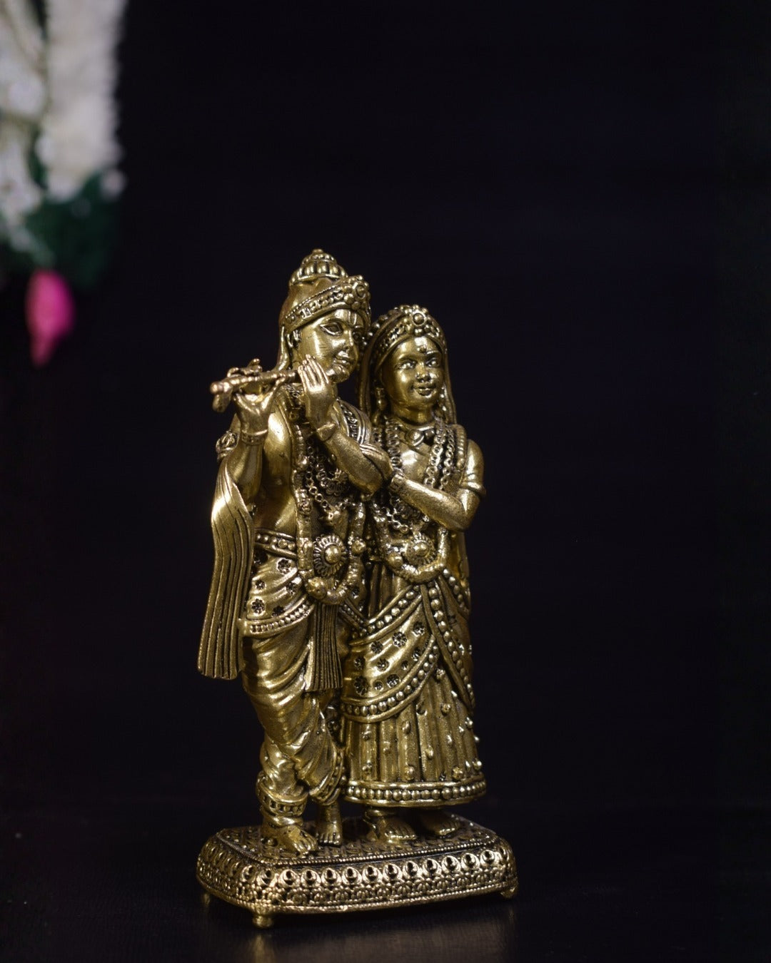 7″ Brass Radha Krishna Idol | Premium Handcrafted Brass Krishna Radha Statue for Pooja, Home & Vastu Décor