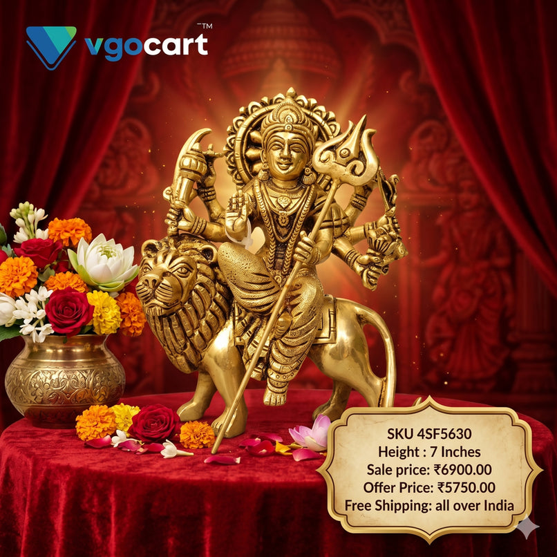 Brass Durga Amman Idol – 7 Inch | Traditional Goddess Durga Statue for Pooja Room & Home Décor