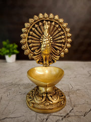 9″ Brass Single Face Peacock Diya | Handcrafted Brass Mayil Oil Lamp for Pooja, Home & Vastu