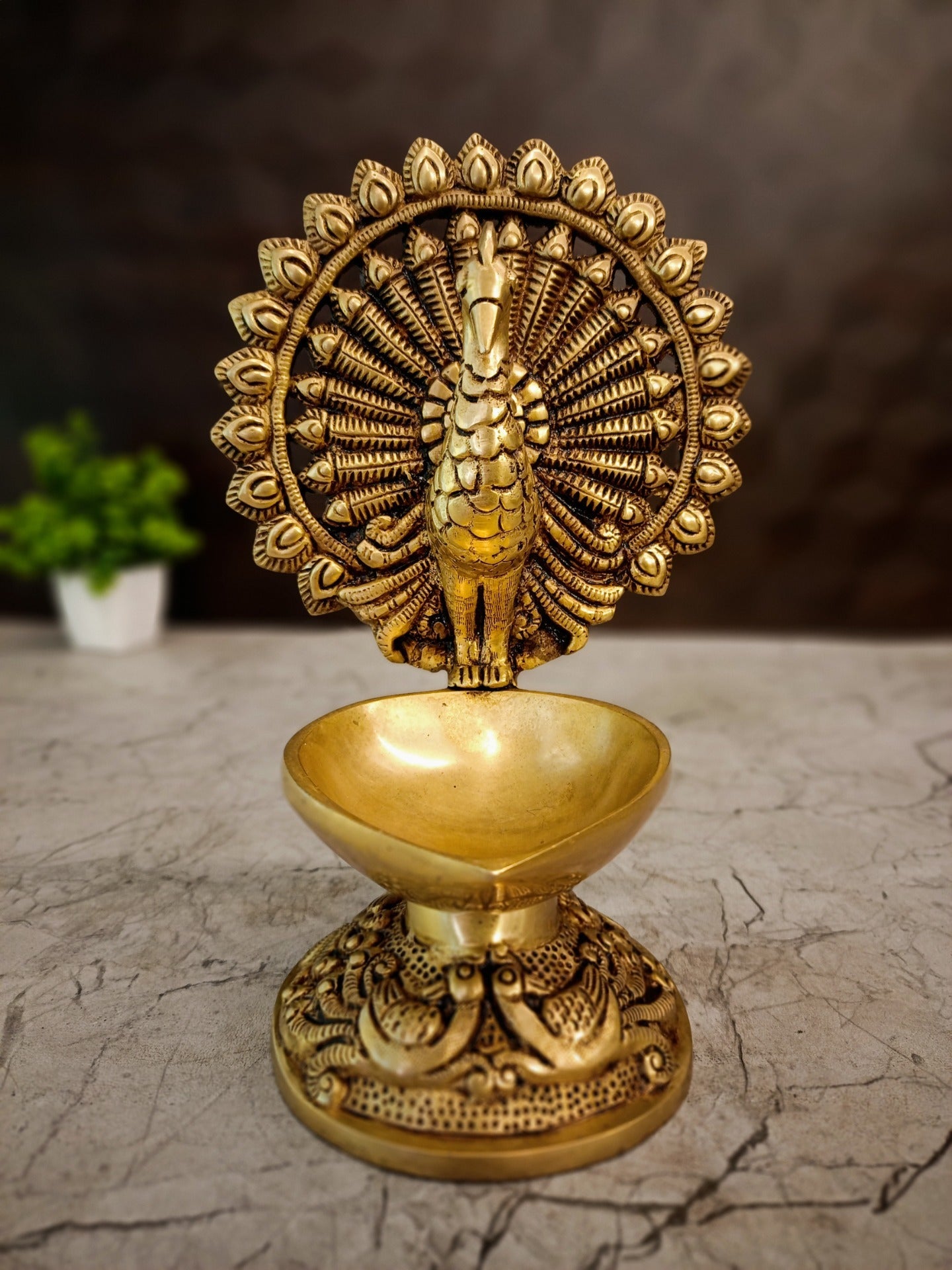 9″ Brass Single Face Peacock Diya | Handcrafted Brass Mayil Oil Lamp for Pooja, Home & Vastu