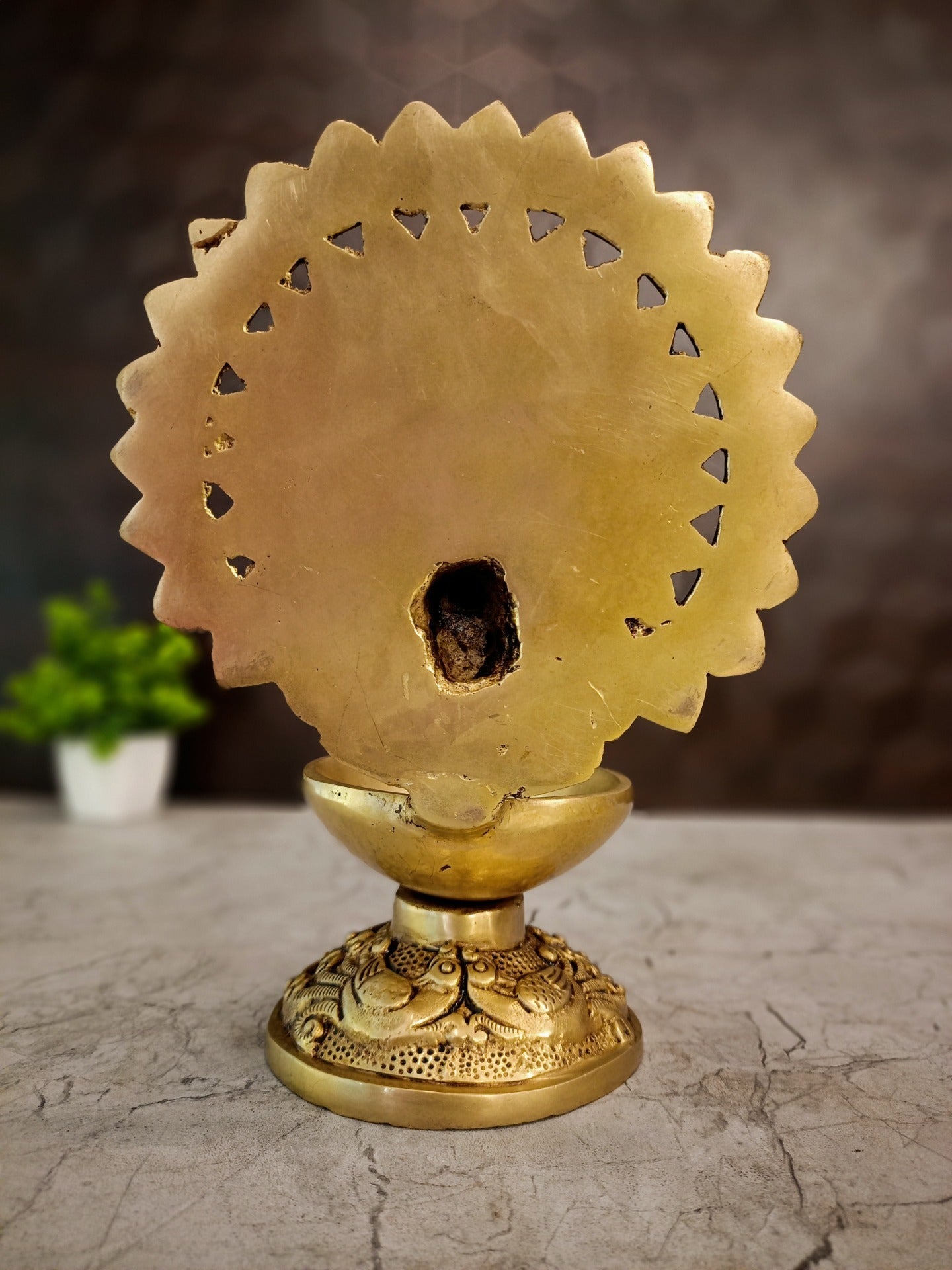 9″ Brass Single Face Peacock Diya | Handcrafted Brass Mayil Oil Lamp for Pooja, Home & Vastu