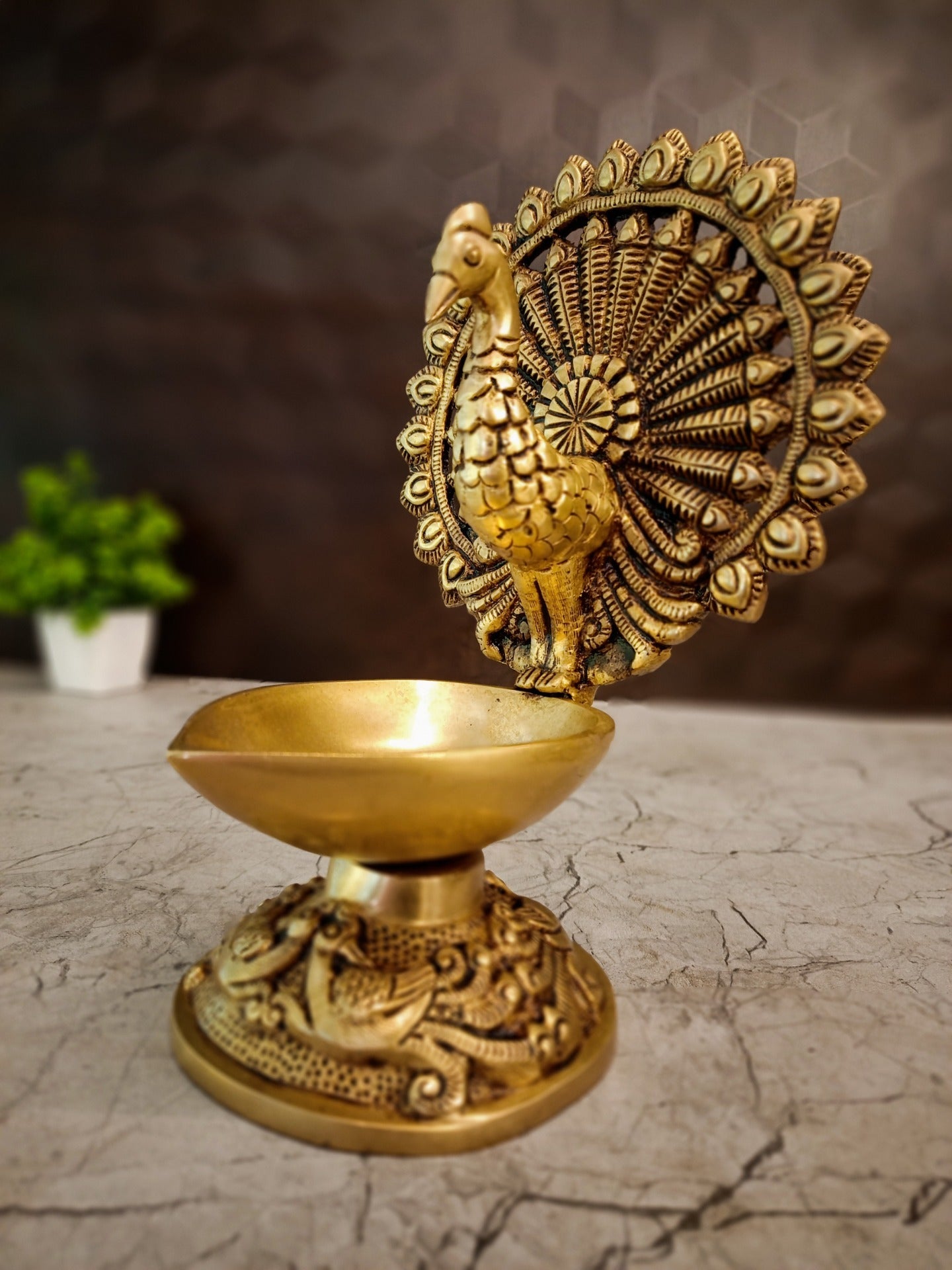 9″ Brass Single Face Peacock Diya | Handcrafted Brass Mayil Oil Lamp for Pooja, Home & Vastu