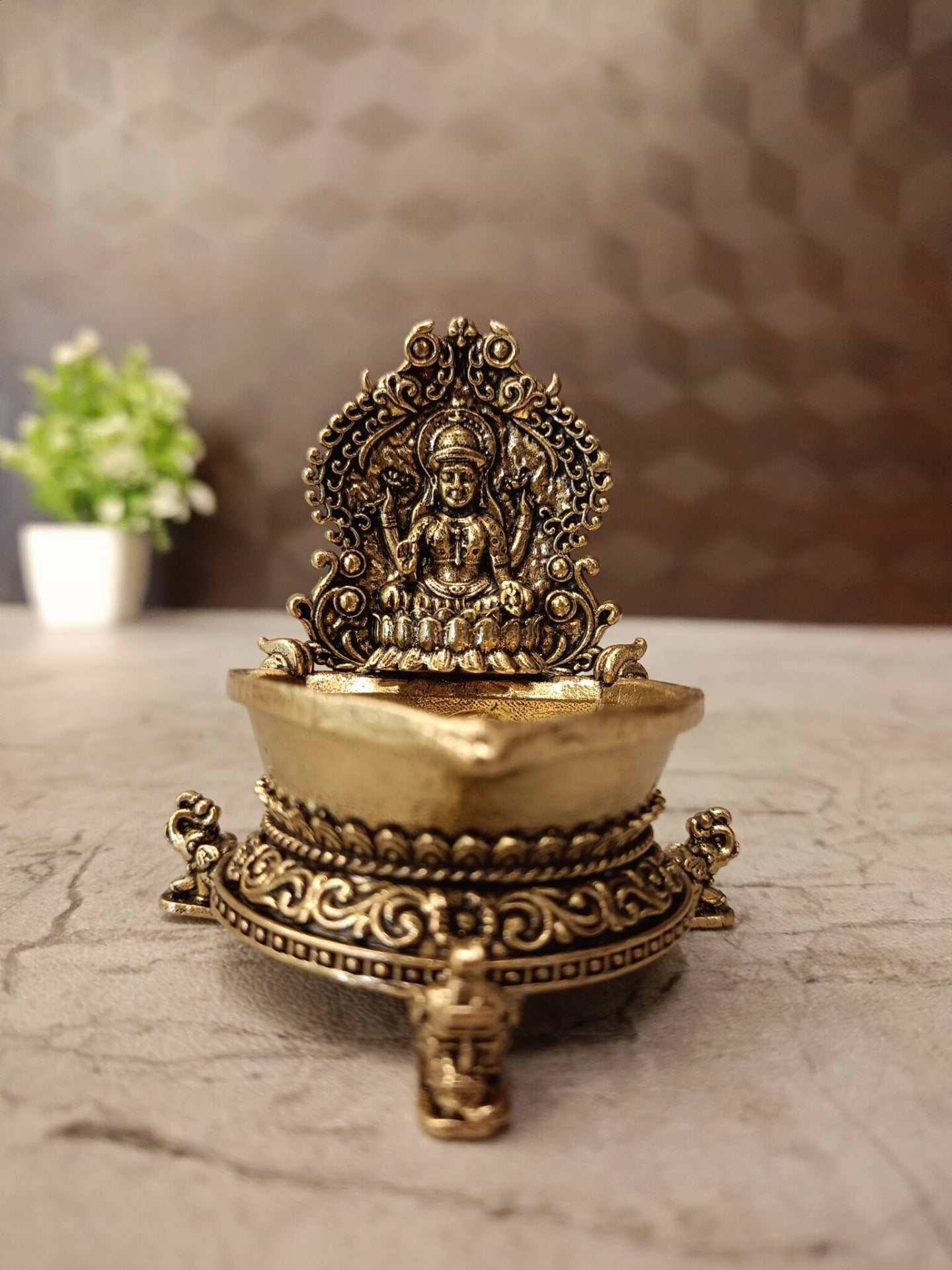 Brass Fine Art Lakshmi Diya | Premium Handcrafted Goddess Lakshmi Brass Oil Lamp for Pooja, Home & Vastu Décor