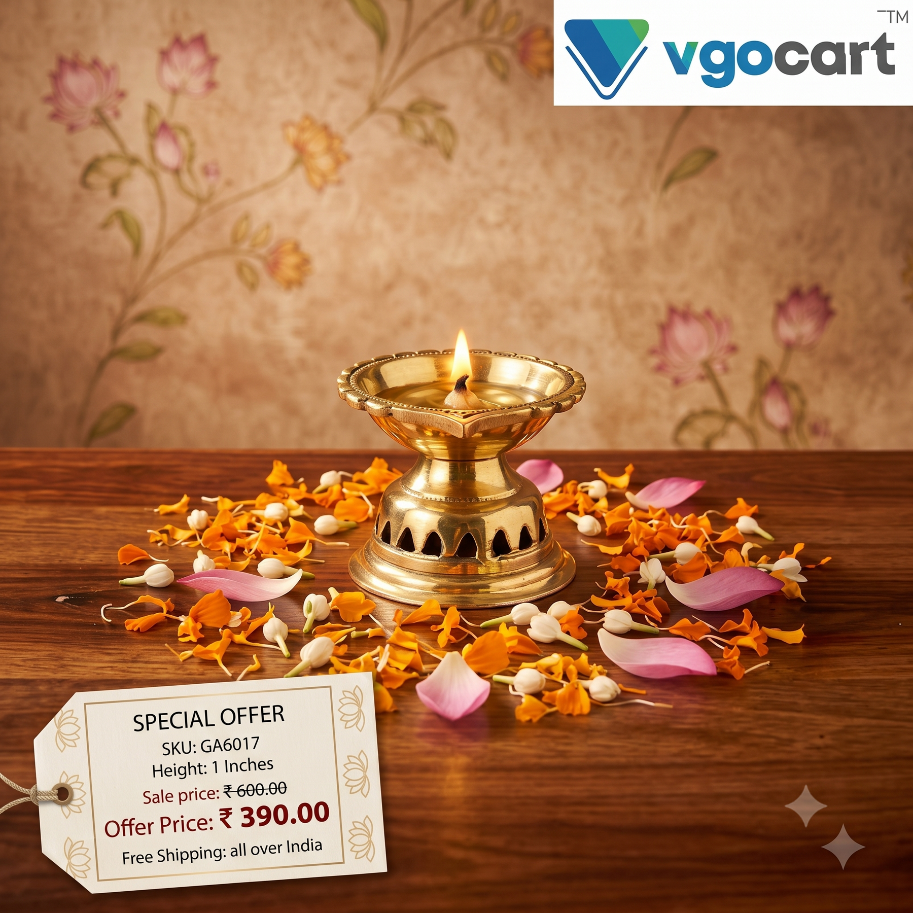 1″ Brass Lotus Diya | Mini Handcrafted Brass Oil Lamp for Pooja, Festive Decor & Spiritual Gifting