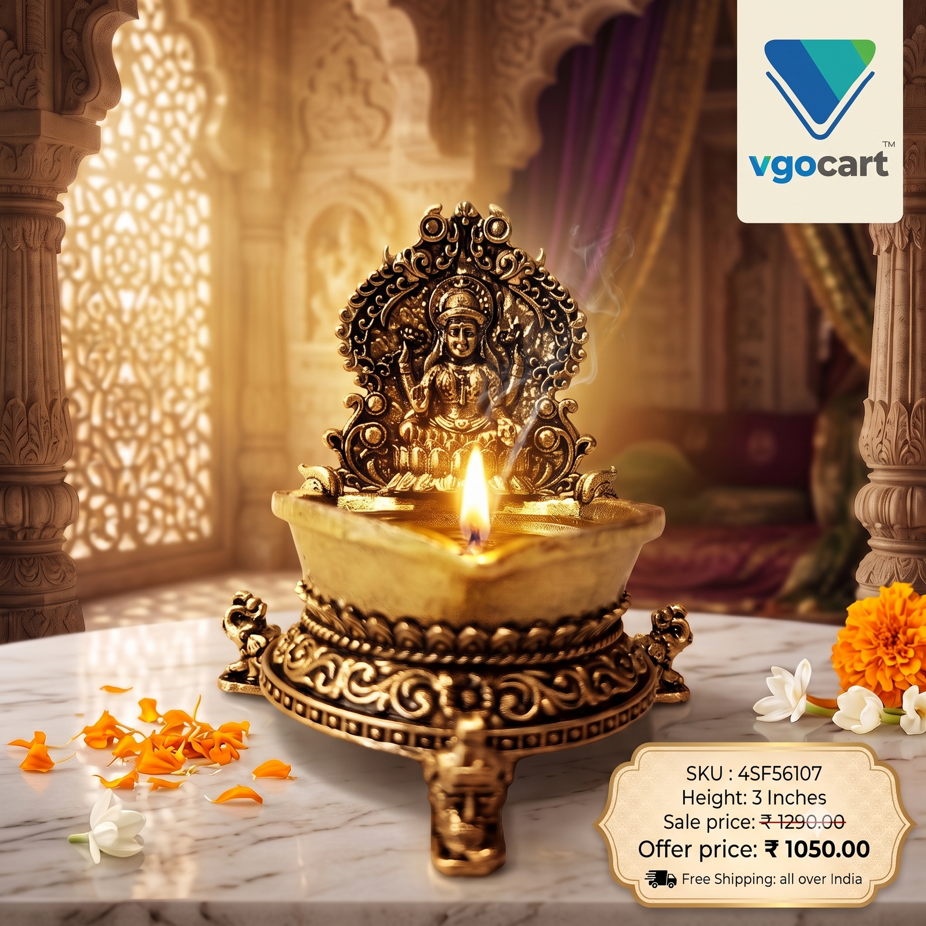 Brass Fine Art Lakshmi Diya | Premium Handcrafted Goddess Lakshmi Brass Oil Lamp for Pooja, Home & Vastu Décor