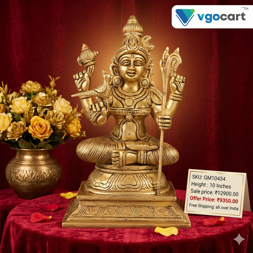 Brass Kamatchi Amman Idol – 10 Inch | Traditional Goddess Kamakshi Statue for Pooja Room & Home Temple