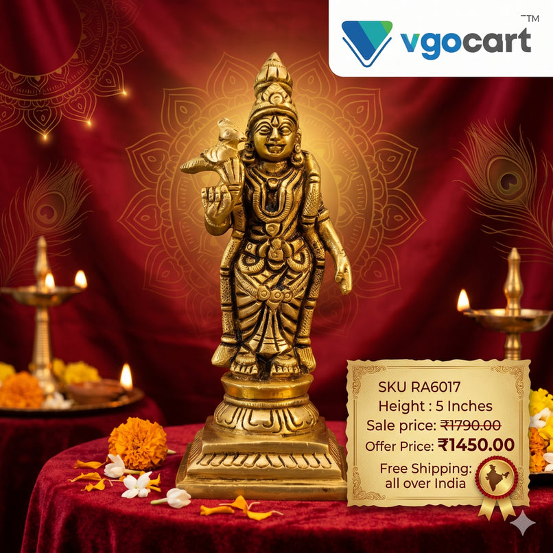 Brass Meenakshi Amman Idol – 5 Inch | Traditional Goddess Meenakshi Statue for Pooja Room & Home Décor