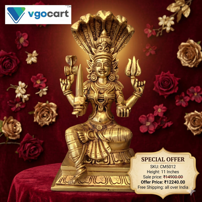 Brass Karumari Amman Idol – 11 Inch | Traditional Karumariamman Goddess Statue for Pooja Room & Home Temple