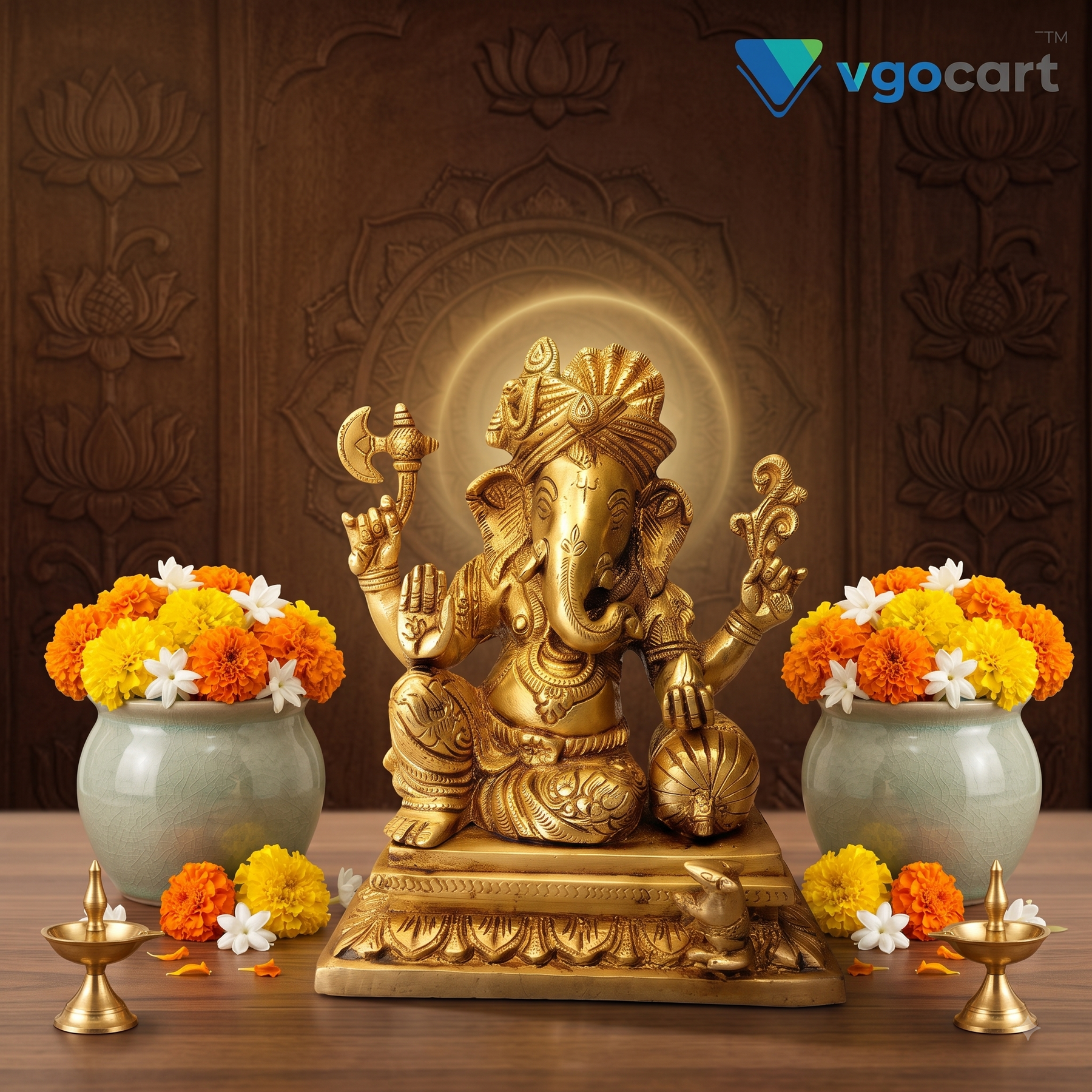 Brass Pagadi Ganesha Idol 12.5 Inch | Traditional Lord Ganesha Statue for Pooja Room, Home Decor & Gifting