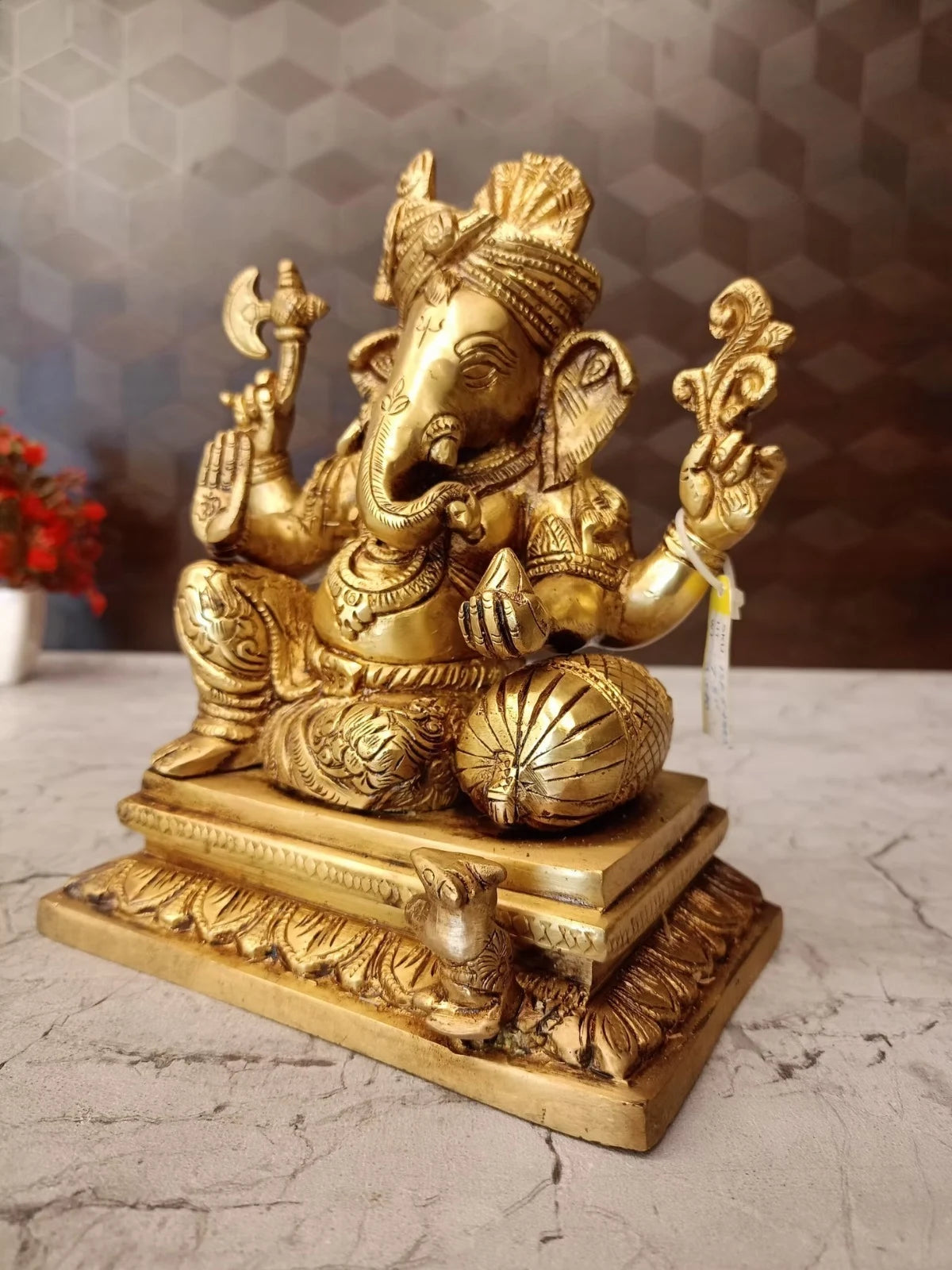 Brass Pagadi Ganesha Idol 12.5 Inch | Traditional Lord Ganesha Statue for Pooja Room, Home Decor & Gifting