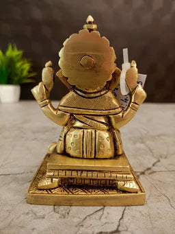 Brass Ganesha Idol on Square Base 4.5 Inch | Traditional Lord Ganesha Statue for Pooja Room & Home Decor