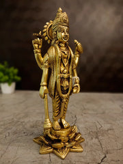 Majestic 9″ Brass Maha Vishnu Idol | Premium Golden Finish Statue for Home Pooja & Vastu