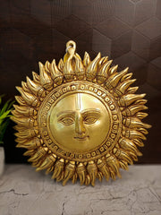9″ Brass Sun Face Wall Mount | Surya Dev Decorative Wall Hanging for Home, Entrance & Vastu Decor