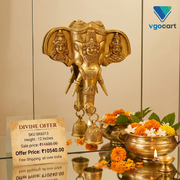 12″ Brass Elephant Face with Perumal Wall Mount | Divine Perumal Wall Hanging for Home, Pooja & Vastu Décor