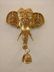 12″ Brass Elephant Face with Perumal Wall Mount | Divine Perumal Wall Hanging for Home, Pooja & Vastu Décor
