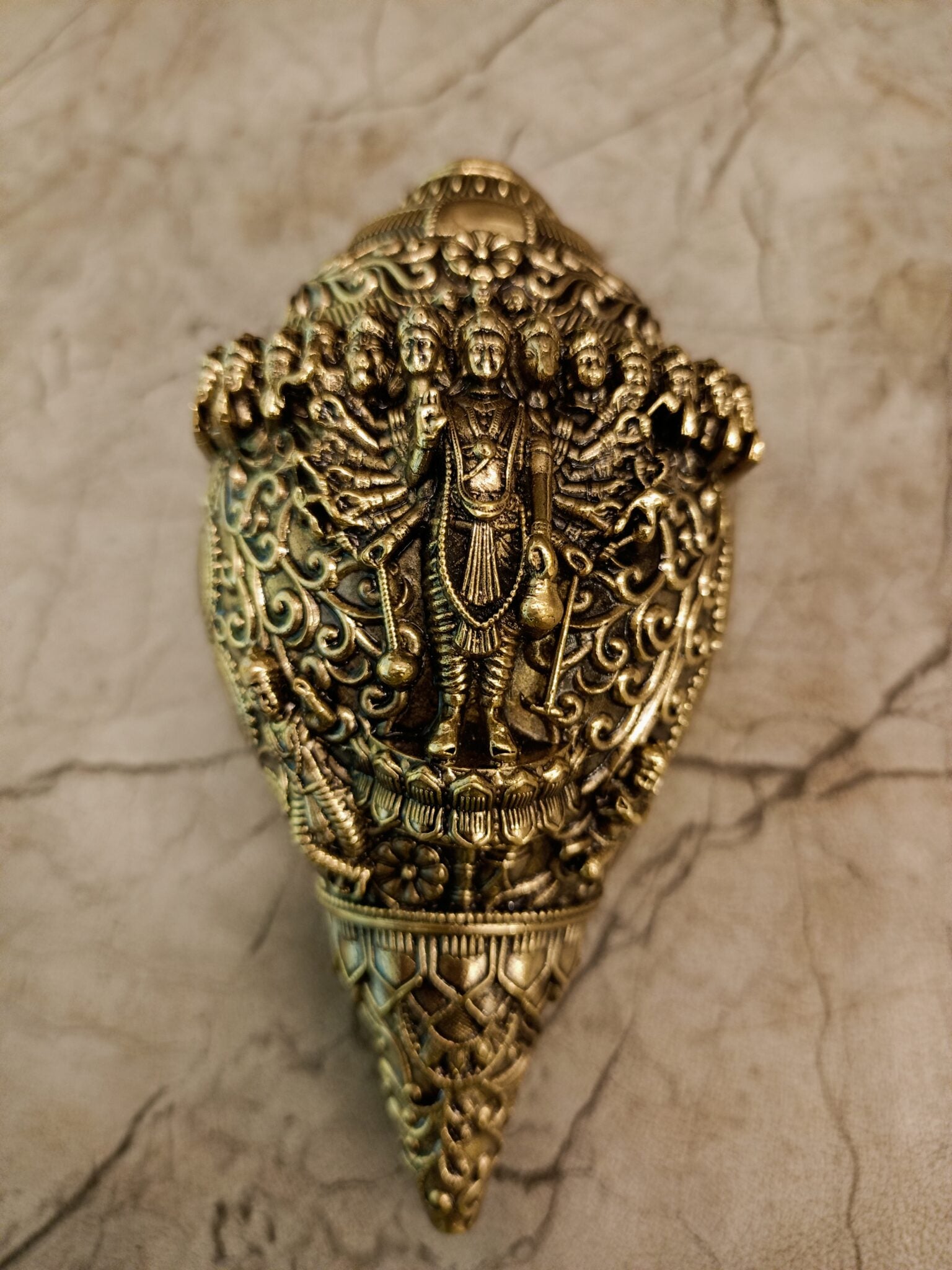 6″ Brass Fine Art Dasavatharam Sangu | Lord Vishnu Dashavatara Conch Showpiece for Pooja & Home Décor