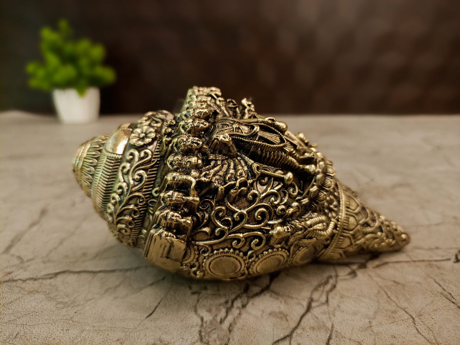 6″ Brass Fine Art Dasavatharam Sangu | Lord Vishnu Dashavatara Conch Showpiece for Pooja & Home Décor
