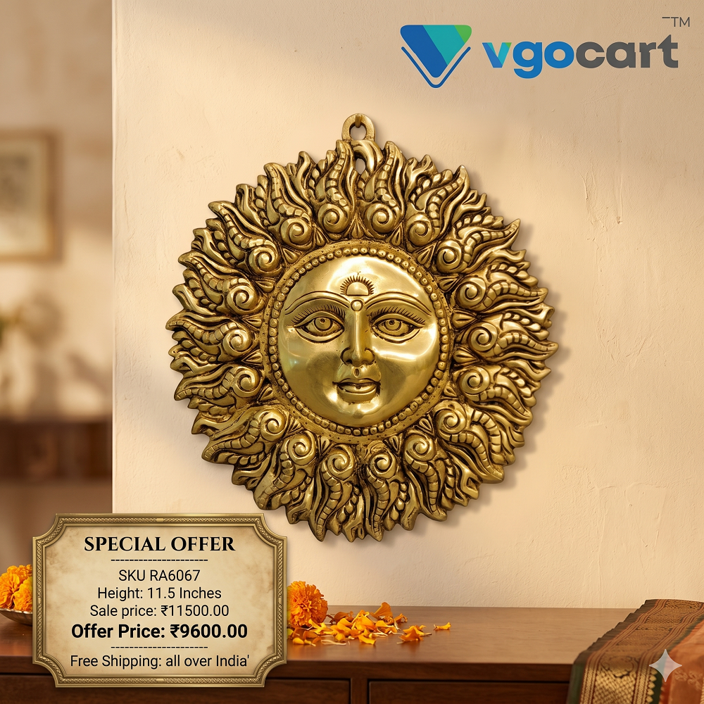 11.5″ Brass Sun Face Wall Mount | Surya Dev Wall Hanging for Home, Entrance & Vastu Décor