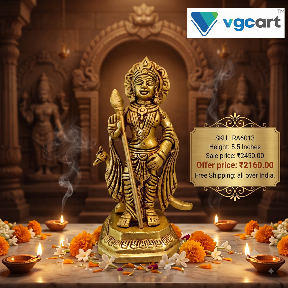 Divine Sri Murugan with Peacock & Vel