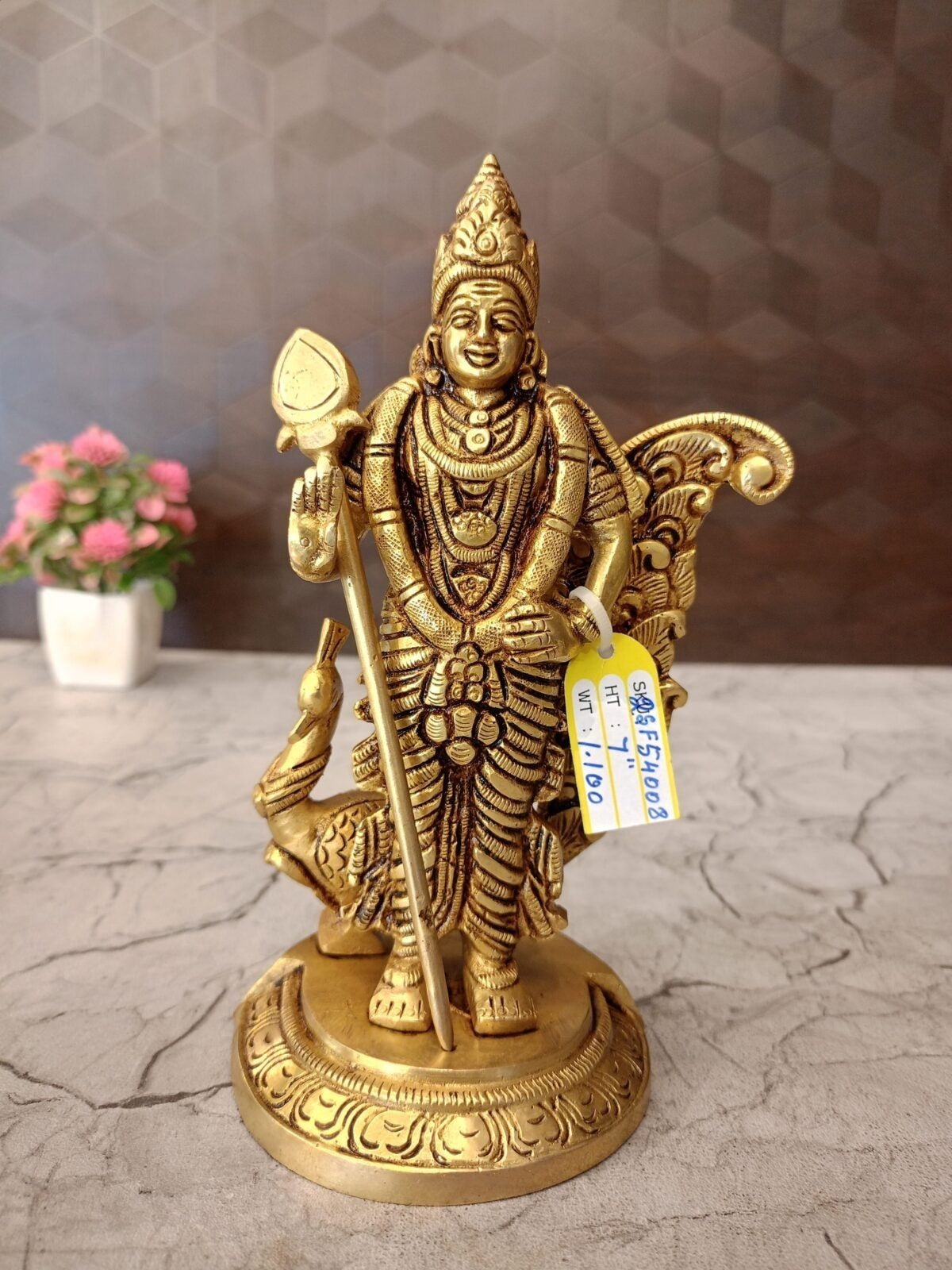 Brass Murugan with Peacock Idol 7 Inch | Lord Murugan Subramanya Statue | Traditional Hindu God Idol for Pooja Room & Home Temple