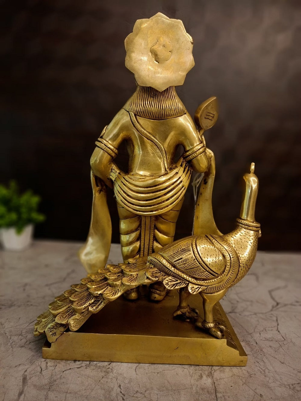 Majestic Brass Deity with Vel & Peacock Murugan