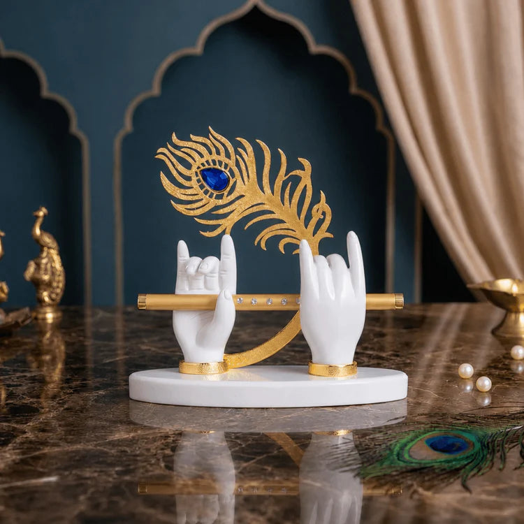 Lord Krishna's Divine Hands With Flute - Gold Plated