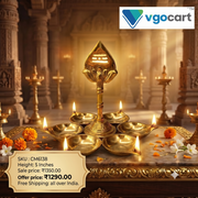 Brass Vel With Six Diyas (5 Inch) | Handcrafted Murugan Spear Lamp for Home Temple & Deepam Decor