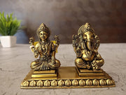 Brass Fine Art Lakshmi Ganesha Idol on Rectangle Base | Premium Brass Statue for Pooja & Home Décor