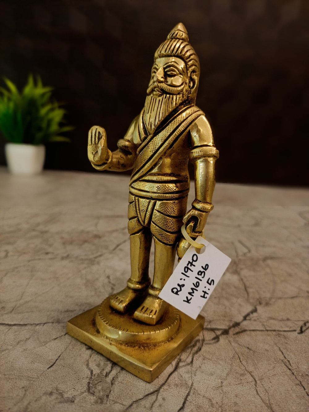 Antique Brass Sage Agasthya Idol | Traditional Hindu Rishi Statue with Kamandalu | 5 Inch Brass Spiritual Pooja & Home Decor