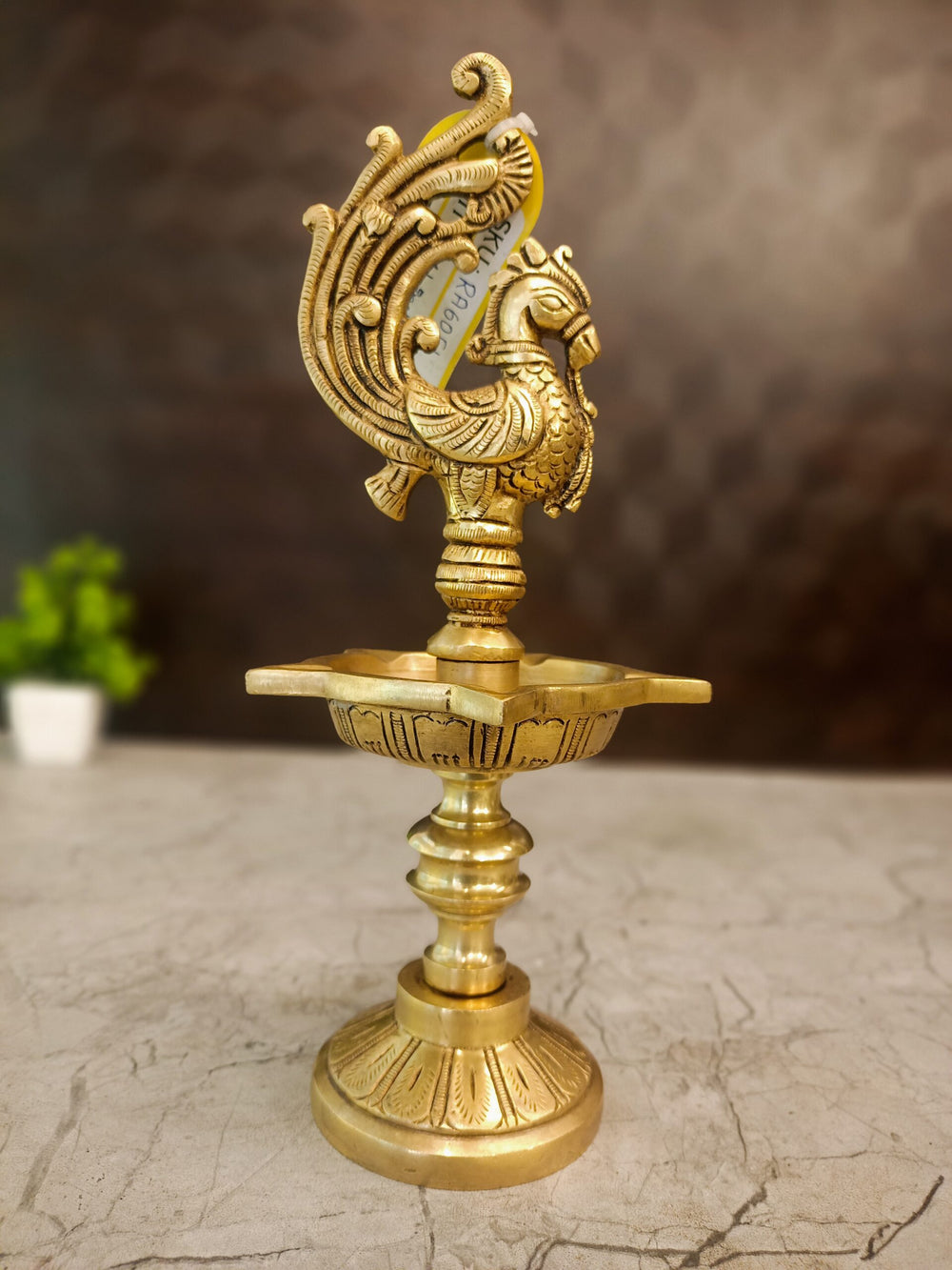 Antique Brass Peacock Deepam | Traditional Mayil Vilakku with Multi-Wick Design | 11 Inch Pooja Decor
