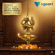 Antique Brass Peacock Hanging Diya | Traditional Single Face Hanging Oil Lamp with Peacock Design | 21 Inch Brass Pooja Lamp for Home & Temple Décor
