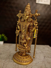 Antique Brass Lord Venkateswara with Goddess Lakshmi Idol | Premium Tirupati Balaji Brass Statue | 19.5 Inch Temple Finish Pooja & Home Decor