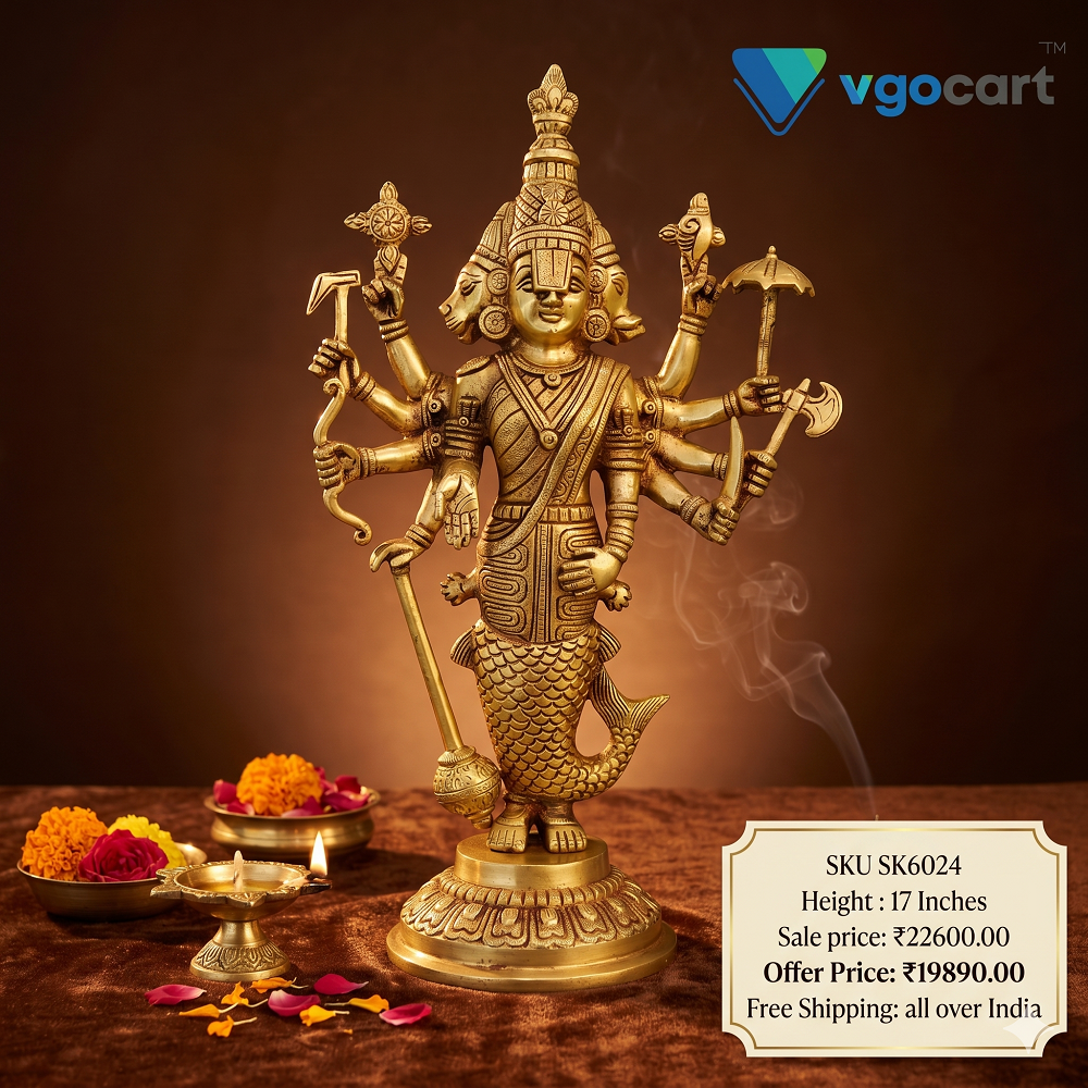 Brass Dasavatharam Statue 17 Inch | Lord Vishnu Dashavatara Idol | Traditional Hindu God Sculpture for Pooja Room & Home Temple