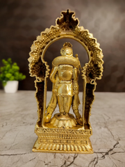 Antique golden Brass Thiruchendur Murugan deity idol with detailed temple arch
