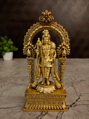 Traditional Brass Murugan idol with peacock design and decorative pedestal