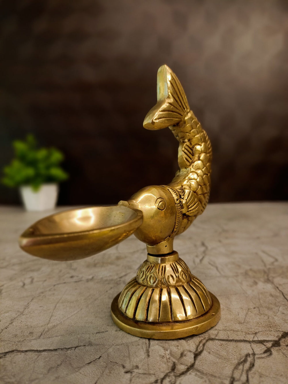 Antique Brass Fish Diya | Traditional Matsya Single Face Brass Oil Lamp | 5.5 Inch Pooja Deepam for Home Decor & Festive Worship